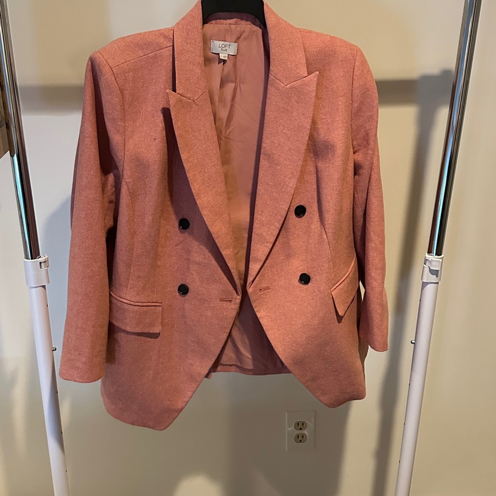LOFT soft Pink Wool Double-Breasted Blazer plus 18